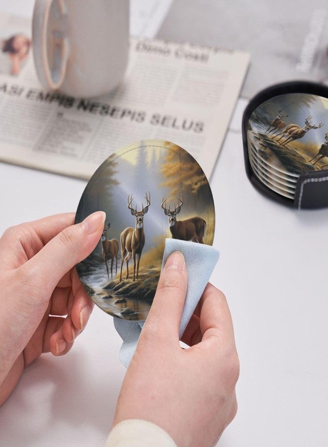 AIMASTZ Animal World Wildlife River Edge Deers Drinks Coasters With Holder, Suitable For Kinds Of Cups, Set Of 6 - Image 4